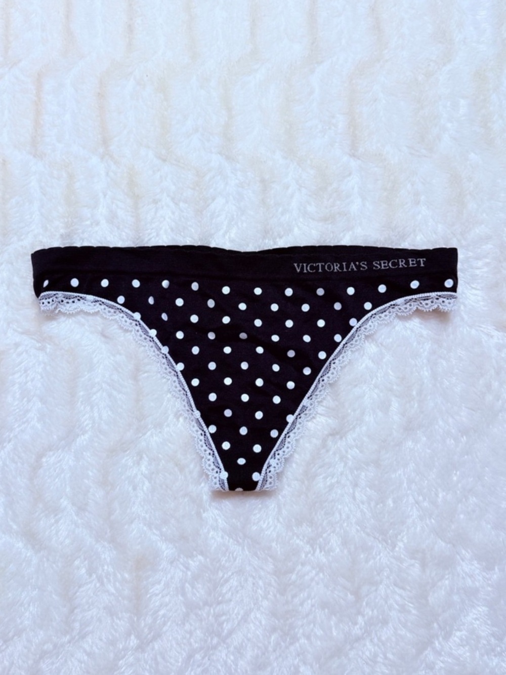 Victoria's Secret Black and White Polka Dot Lace-Trim Bikini Bottoms medium NWT